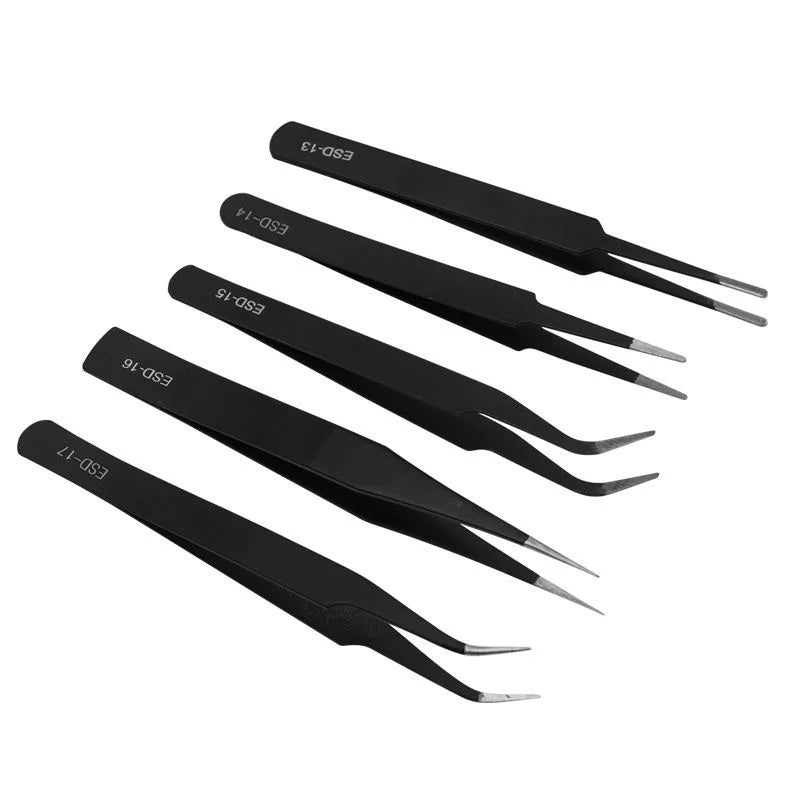 Precision ESD Anti-Static Tweezer Set (6-Piece) – Stainless Steel Tools for Electronics, Crafts & Repairs
