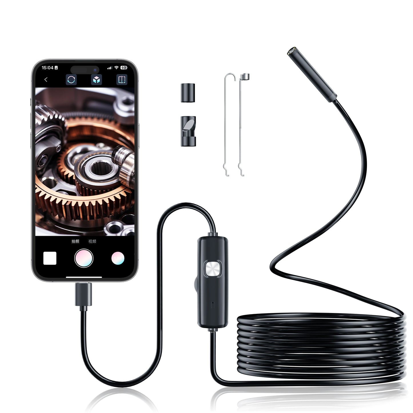 7mm USB-C Waterproof Endoscope Camera with 6 LEDs – Flexible Inspection Borescope for Phones & PCs