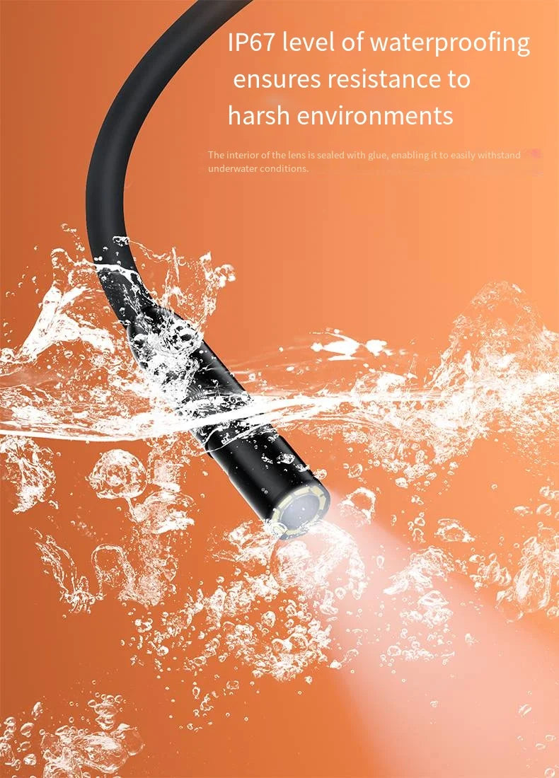 7mm USB-C Waterproof Endoscope Camera with 6 LEDs – Flexible Inspection Borescope for Phones & PCs