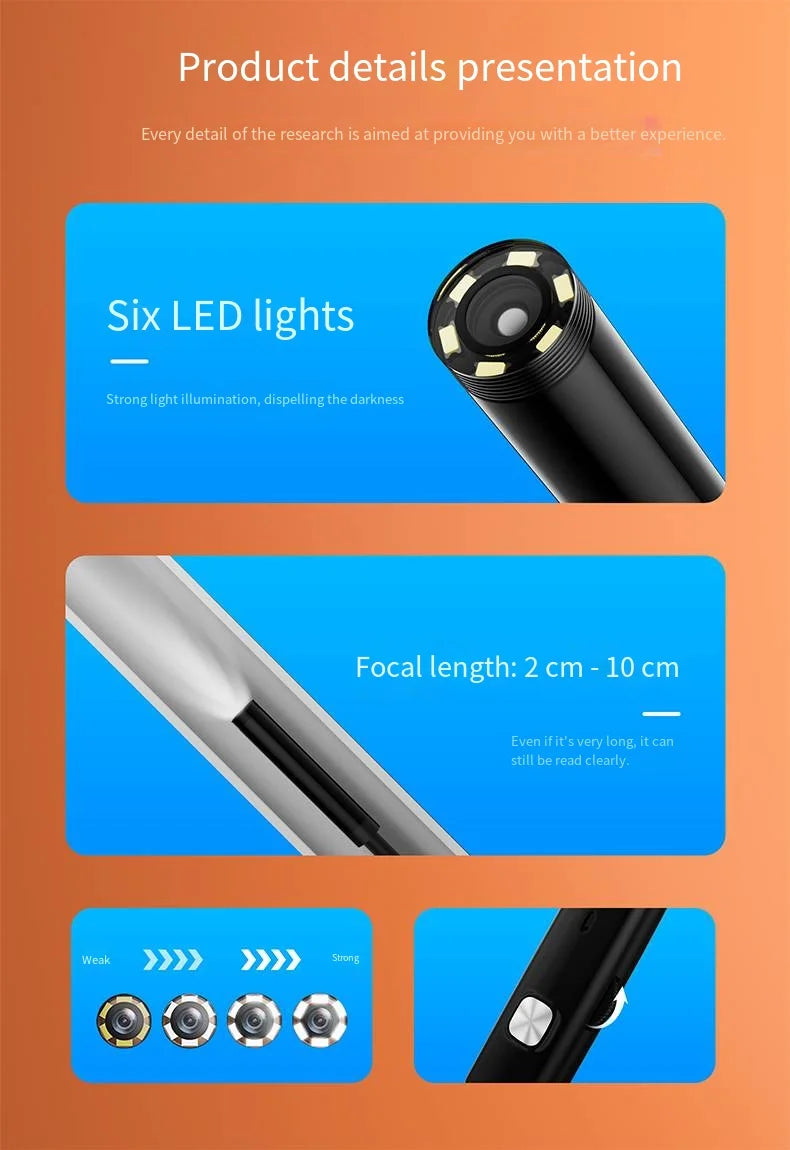 7mm USB-C Waterproof Endoscope Camera with 6 LEDs – Flexible Inspection Borescope for Phones & PCs