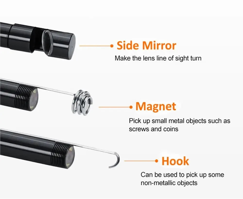 7mm USB-C Waterproof Endoscope Camera with 6 LEDs – Flexible Inspection Borescope for Phones & PCs