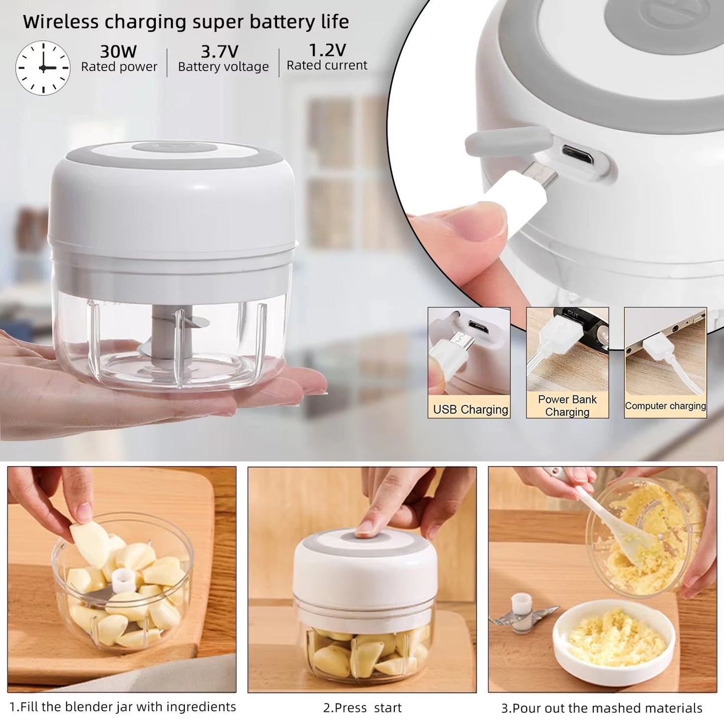 Electric Mini Food Chopper – USB Rechargeable Garlic, Onion & Vegetable Cutter - Drop & Co.
