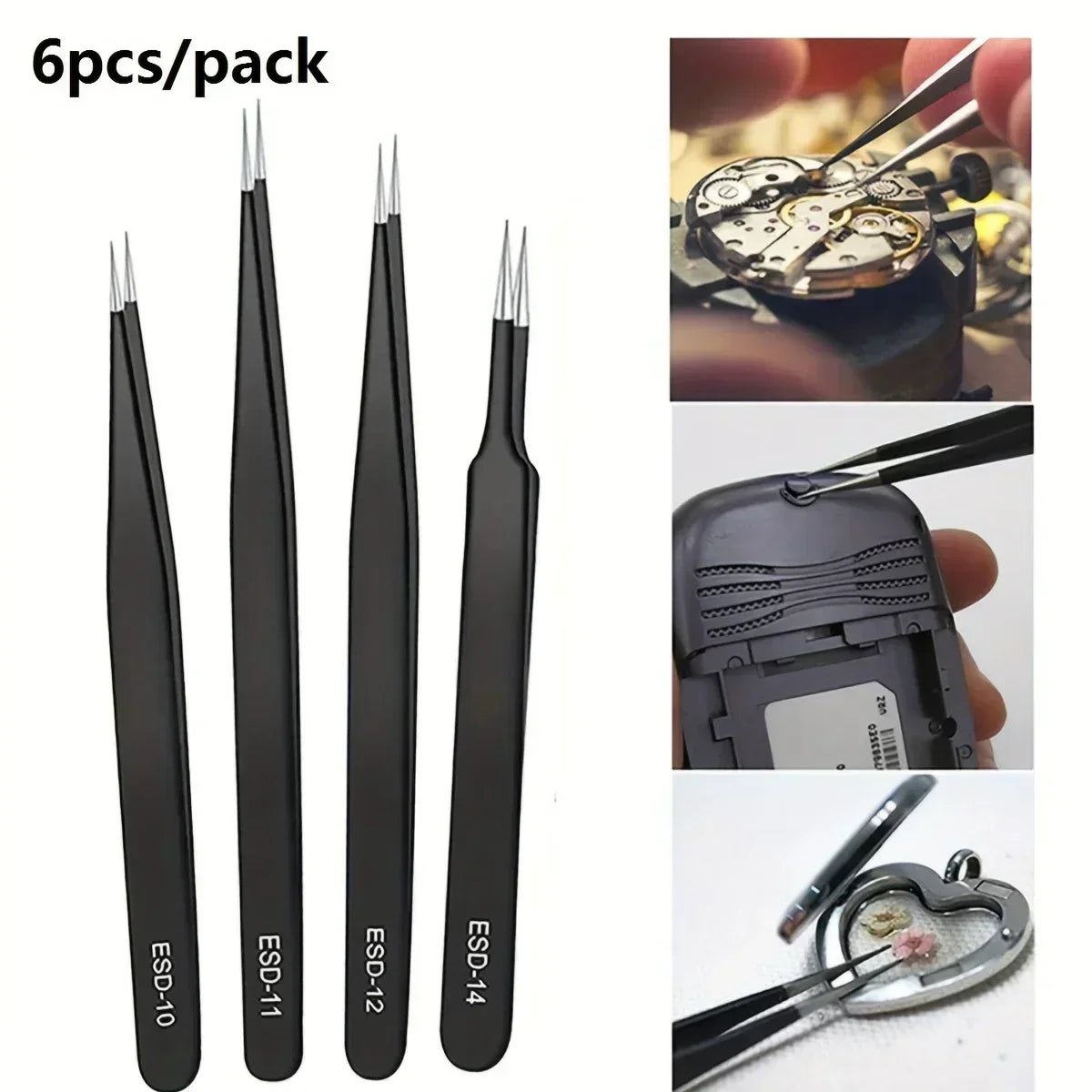 Precision ESD Anti - Static Tweezer Set (6 - Piece) – Stainless Steel Tools for Electronics, Crafts & Repairs - Drop & Co.