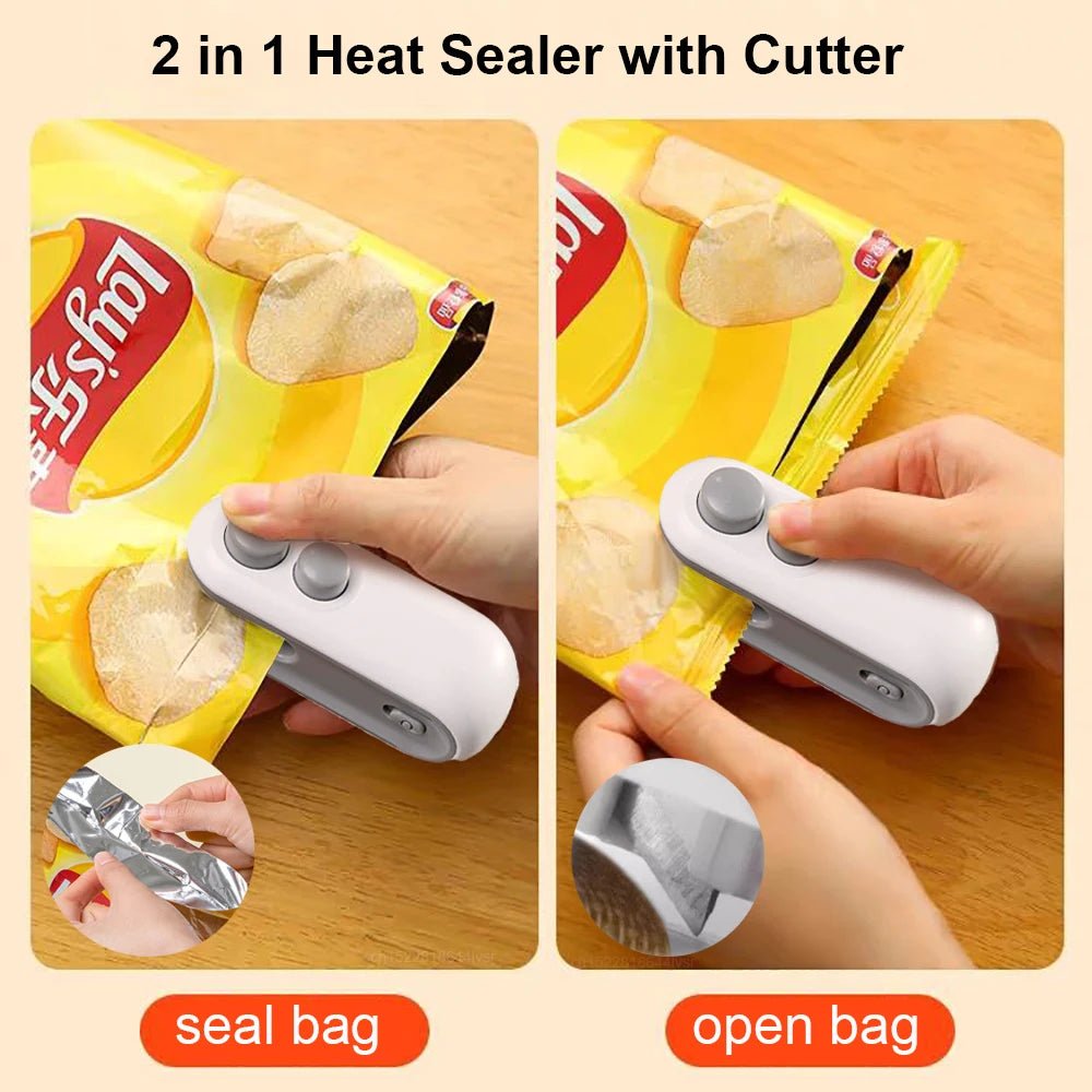 Rechargeable 2 - in - 1 Mini Bag Sealer with Cutter – Portable Heat Sealer for Snack & Food Storage - Drop & Co.