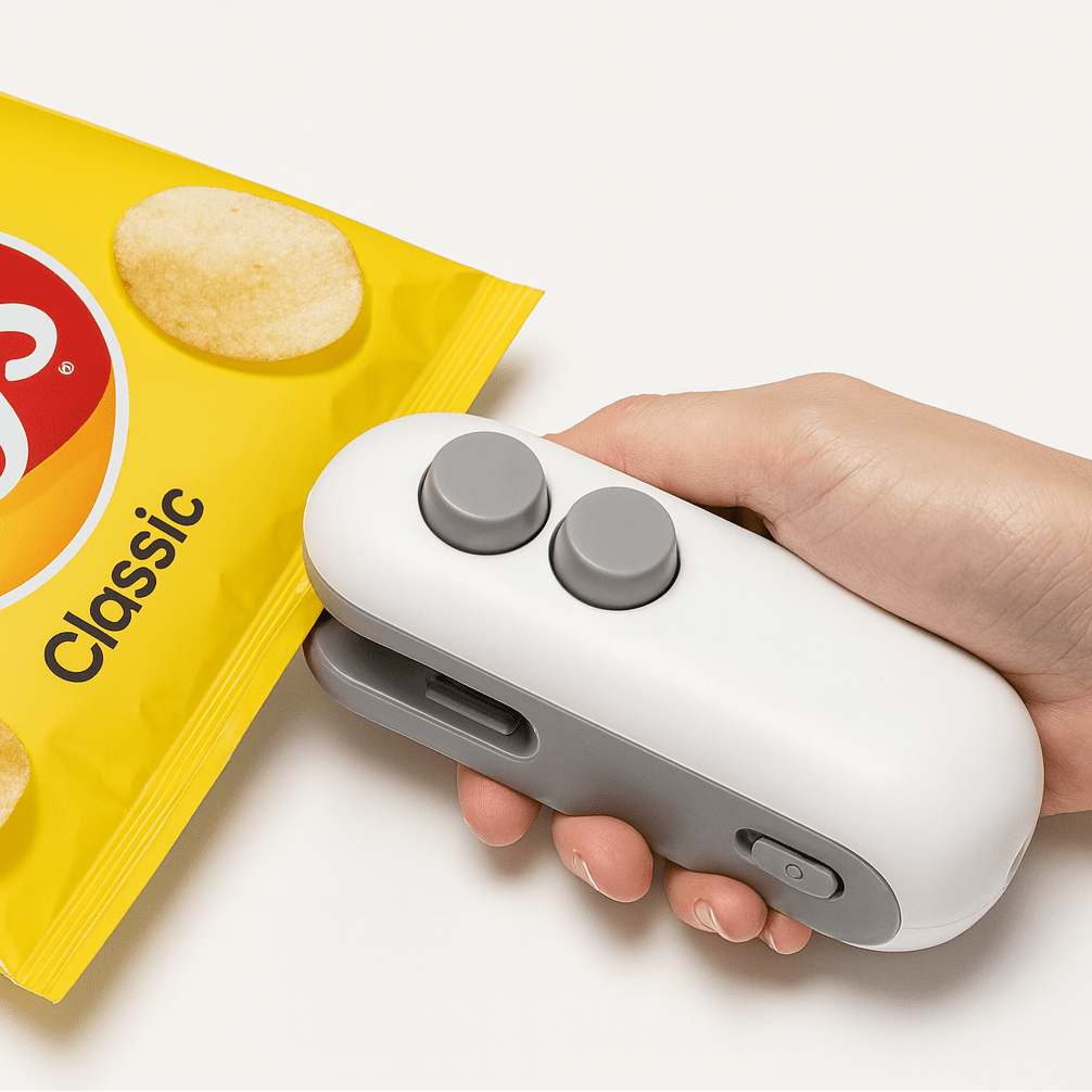 Rechargeable 2 - in - 1 Mini Bag Sealer with Cutter – Portable Heat Sealer for Snack & Food Storage - Drop & Co.