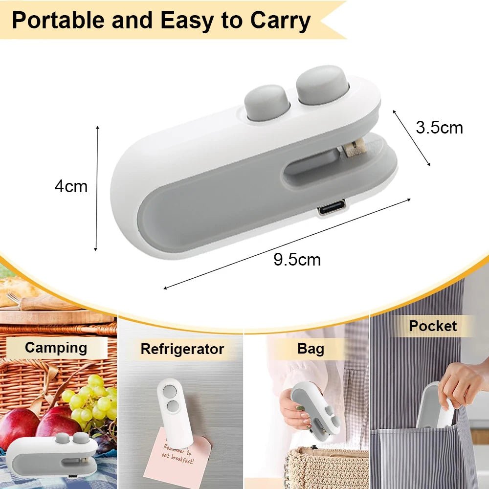 Rechargeable 2 - in - 1 Mini Bag Sealer with Cutter – Portable Heat Sealer for Snack & Food Storage - Drop & Co.