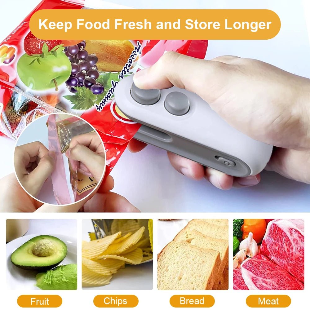 Rechargeable 2 - in - 1 Mini Bag Sealer with Cutter – Portable Heat Sealer for Snack & Food Storage - Drop & Co.