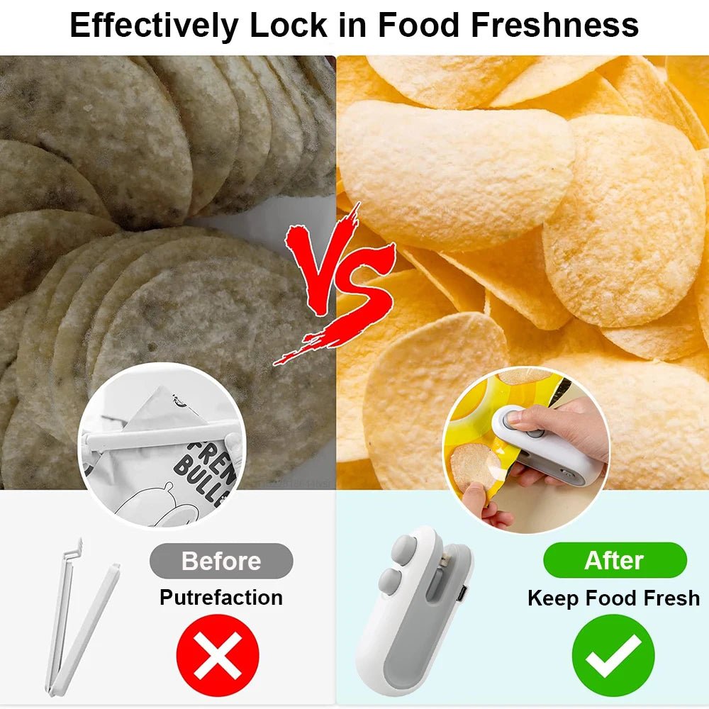 Rechargeable 2 - in - 1 Mini Bag Sealer with Cutter – Portable Heat Sealer for Snack & Food Storage - Drop & Co.